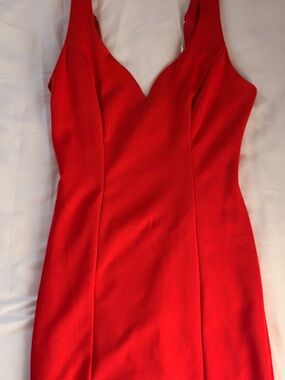 Red V-Neck Midi Dress